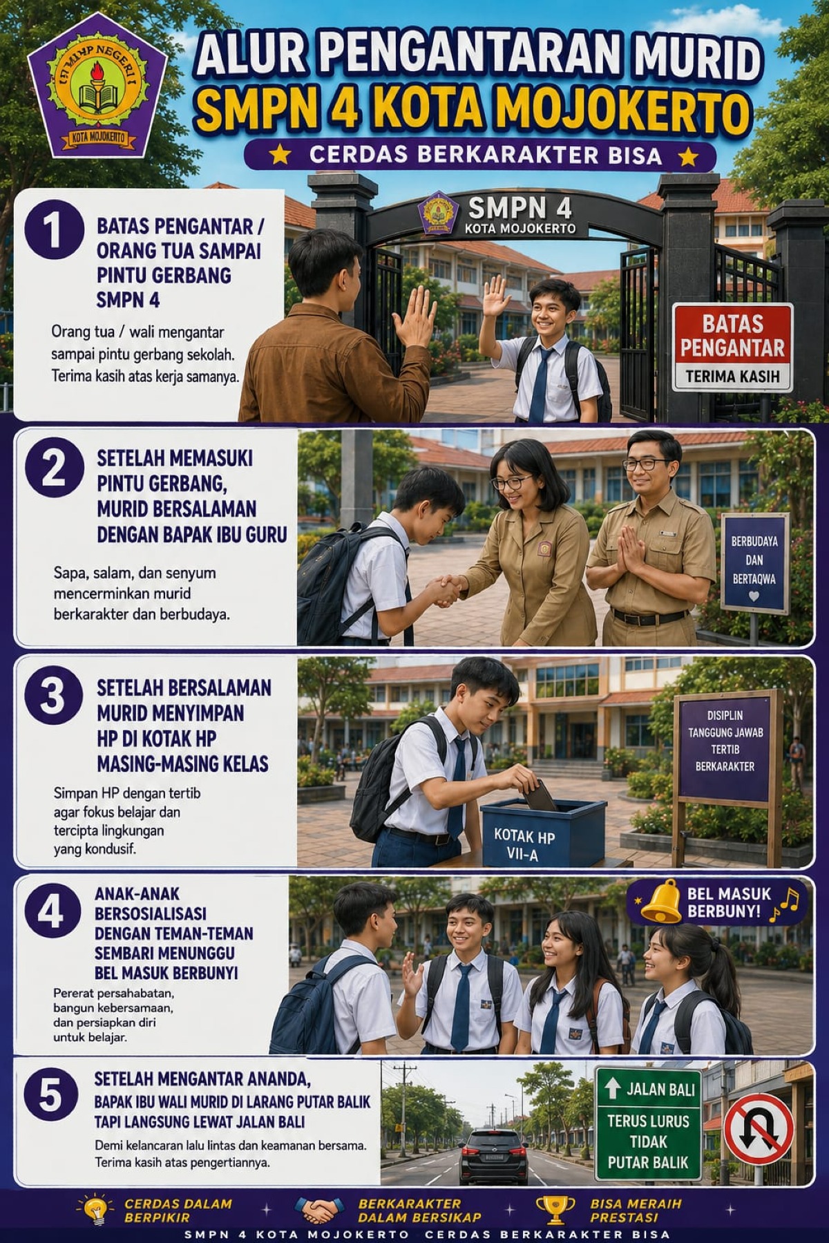 Alur Pengantaran Murid di SMPN 4 Mojokerto